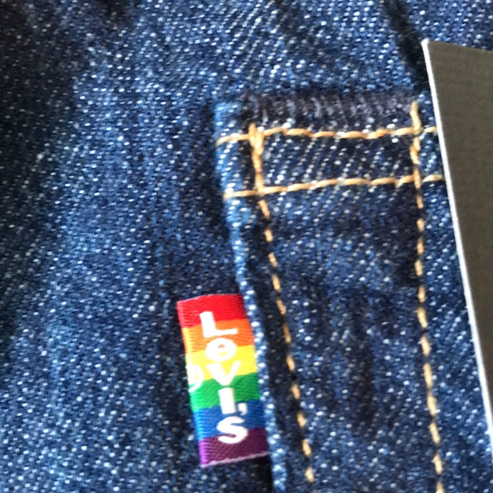 Levis Pride special ed rainbow stripe button fly cut off jean shorts NWT